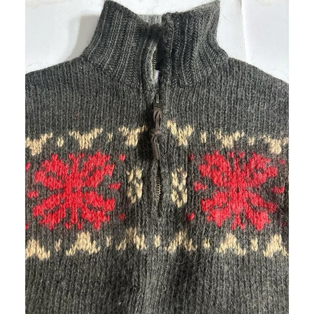 American Eagle Gray Chunky Wool Sweater, Fair Isle Quarter Zip Sweater,